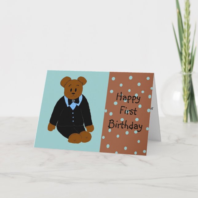 Tarjeta Cumpleaños del oso del smoking primer (Anverso)
