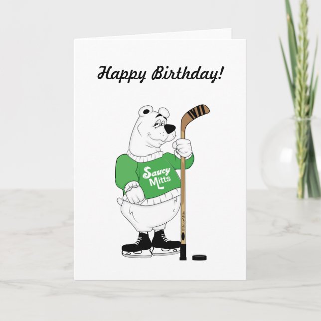 Tarjeta Cumpleaños del oso polar de hockey (Anverso)