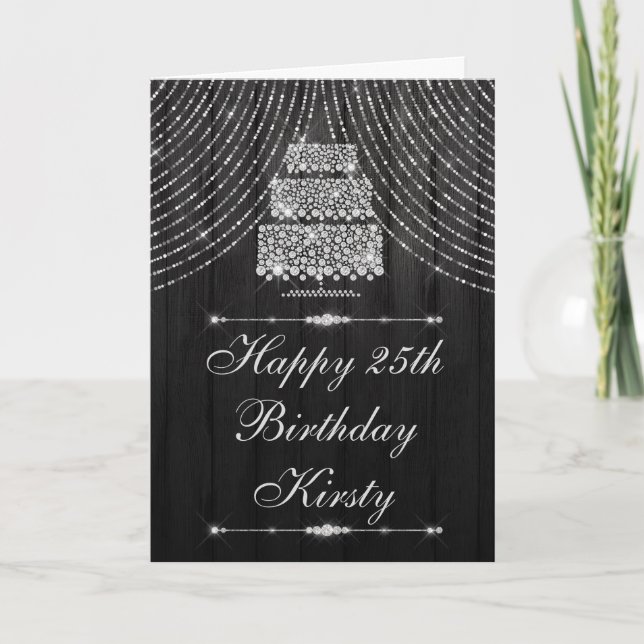 Tarjeta Cumpleaños del Pastel de Cortina de Diamante Negro (Anverso)