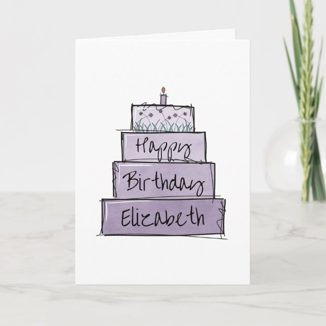 Tarjeta Cumpleaños del Pastel Púrpura (Anverso)