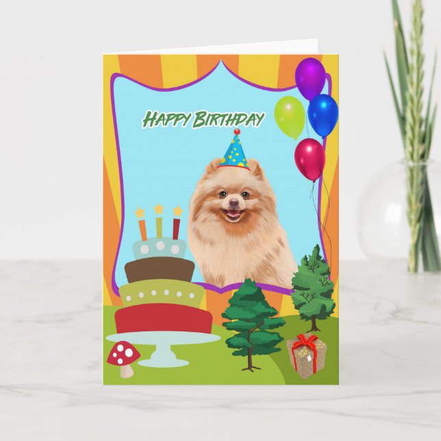 Tarjeta Cumpleaños del perro de Pomerania (Anverso)