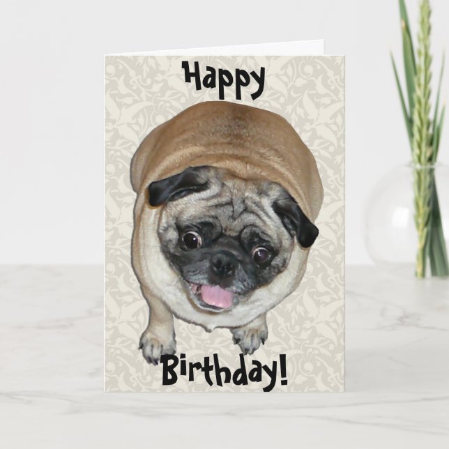 Tarjeta Cumpleaños del perro de pug de Cute (Anverso)