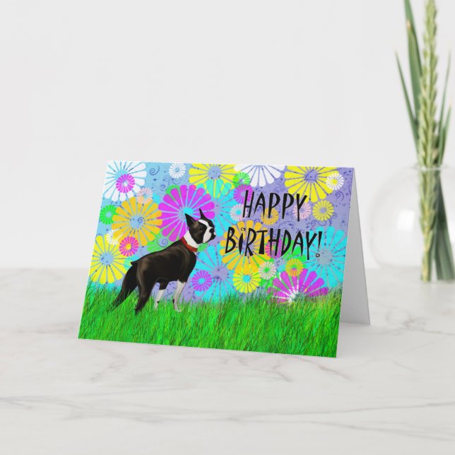 Tarjeta Cumpleaños del Perro Terrier de Boston (Anverso)