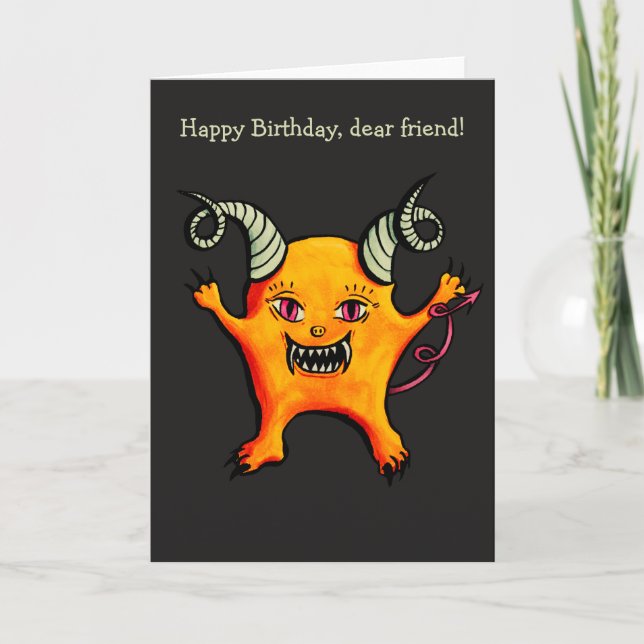 Tarjeta Cumpleaños del personaje de Demon Cute (Anverso)