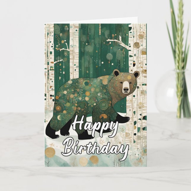 Tarjeta Cumpleaños del personalizado Art Nouveau Bear (Anverso)