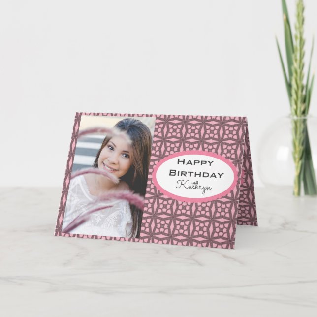 Tarjeta Cumpleaños del personalizado con Lace y Foto (Anverso)
