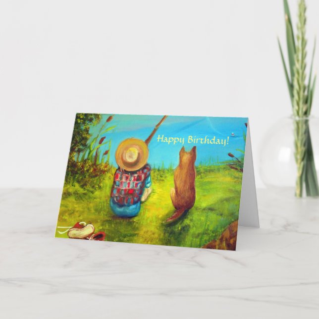 Tarjeta Cumpleaños del Personalizado de Pesca de Niño (Anverso)