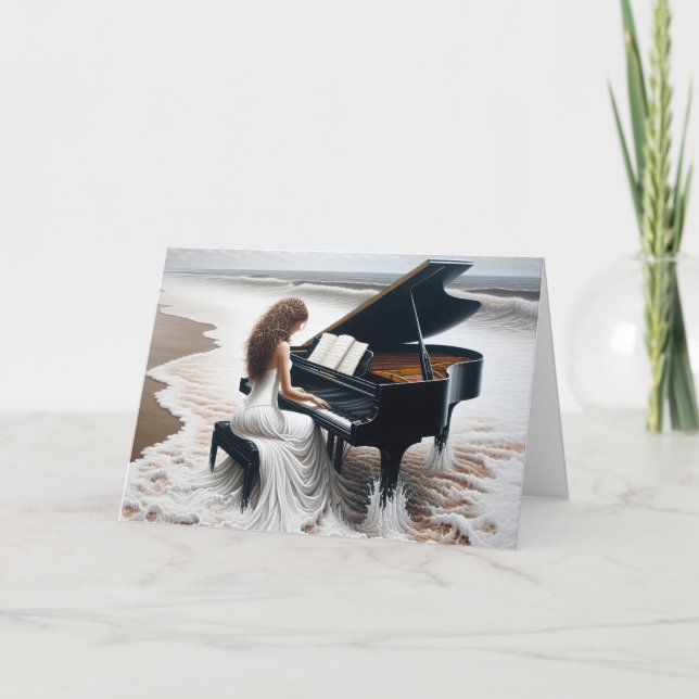 Tarjeta Cumpleaños del Pianista de Ocean Seashore (Anverso)