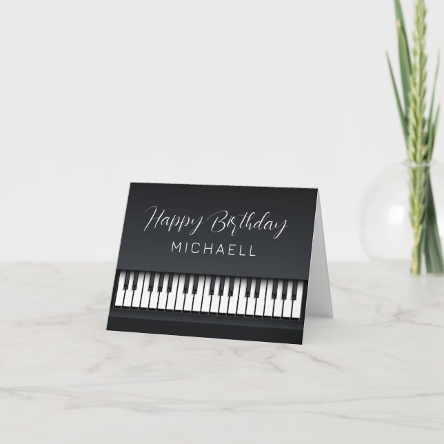 Tarjeta Cumpleaños Del Piano Blanco Y Negro (Anverso)