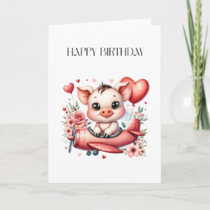 Tarjeta Cumpleaños del piloto cerdo