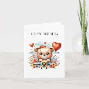 Tarjeta Cumpleaños del piloto de osito de peluche