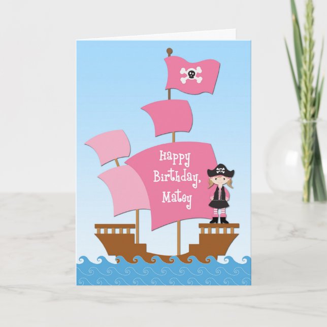 Tarjeta Cumpleaños del Pirata Rosa (Anverso)