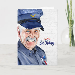 Tarjeta Cumpleaños del portador de correo caucásico mascul