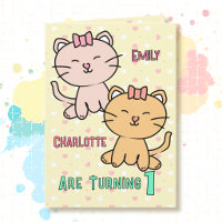 Cumpleaños del primer año de gemelas Gatos de dibu