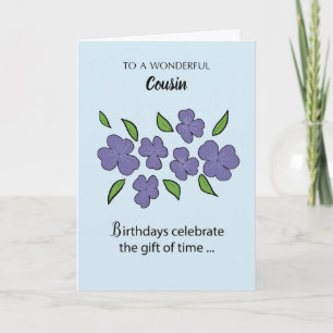 Tarjeta Cumpleaños del primo con flores y hojas violetas