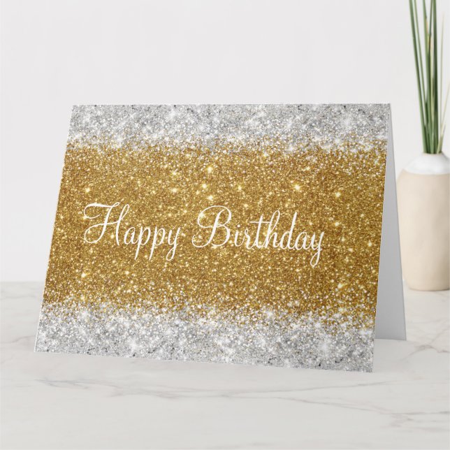 Tarjeta Cumpleaños del Purpurina Purpurinoso Faux Gold y S (Anverso)