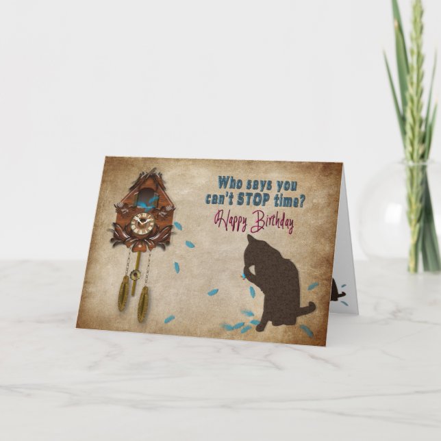 Tarjeta Cumpleaños del reloj de cuco (Anverso)