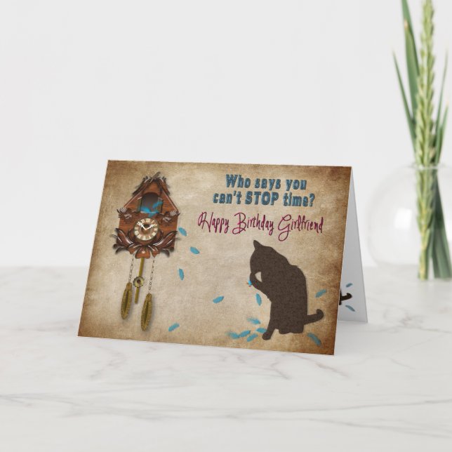 Tarjeta Cumpleaños del reloj de cuco - novia (Anverso)