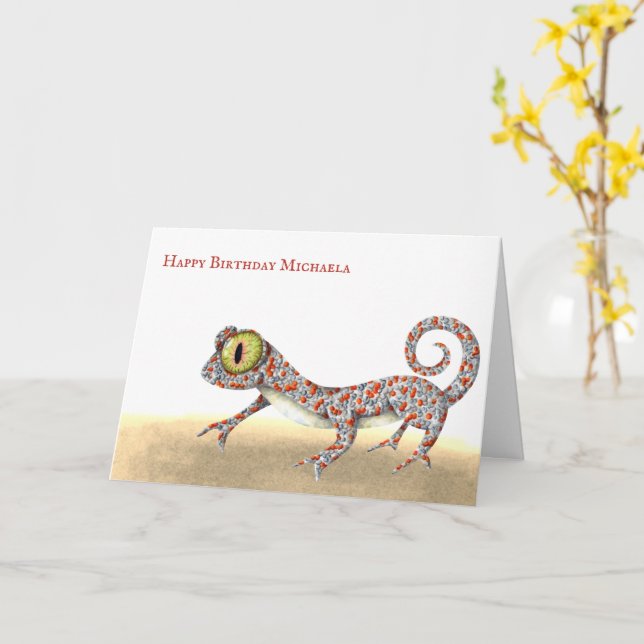 Tarjeta Cumpleaños del Reptile Gecko Simple (flor amarilla)