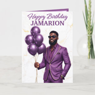 Tarjeta Cumpleaños del Rey de la Melanina con Globo Morado