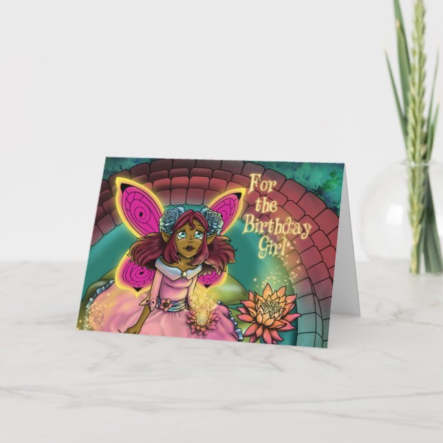 Tarjeta Cumpleaños del Rosa afroamericano Fairy Blue (Anverso)