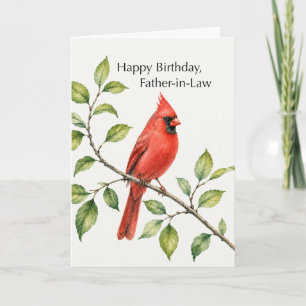 Tarjeta Cumpleaños del Suegro Cardenal Rojo en Rama