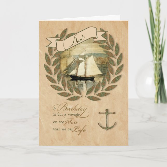 Tarjeta cumpleaños del tema de la vela náutica de papá (Anverso)