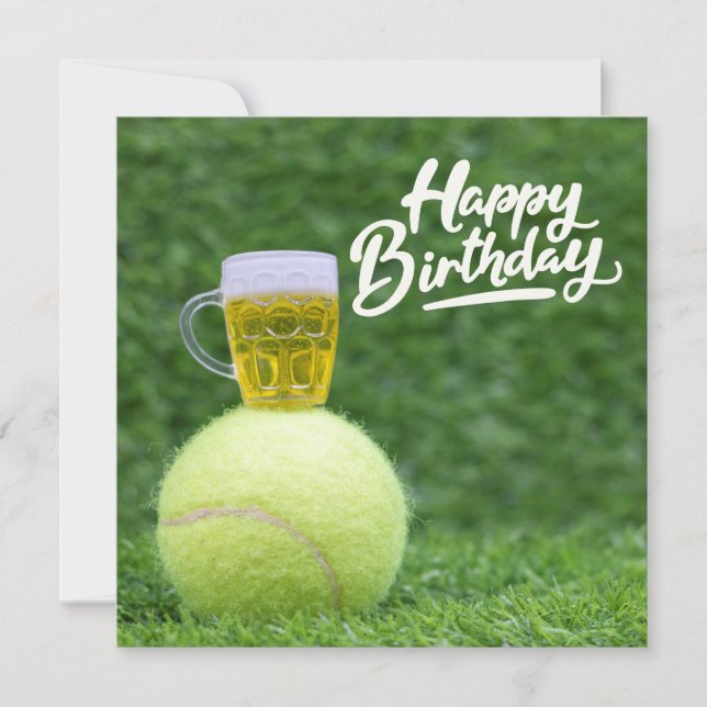 Tarjeta Cumpleaños del tenis con el baile y la cerveza en  (Anverso)