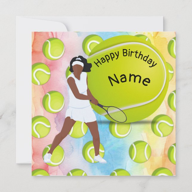 Tarjeta Cumpleaños del tenis con mujer tenista (Anverso)