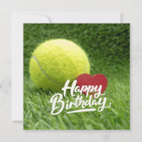 Cumpleaños del tenis con pelota y raqueta en verde
