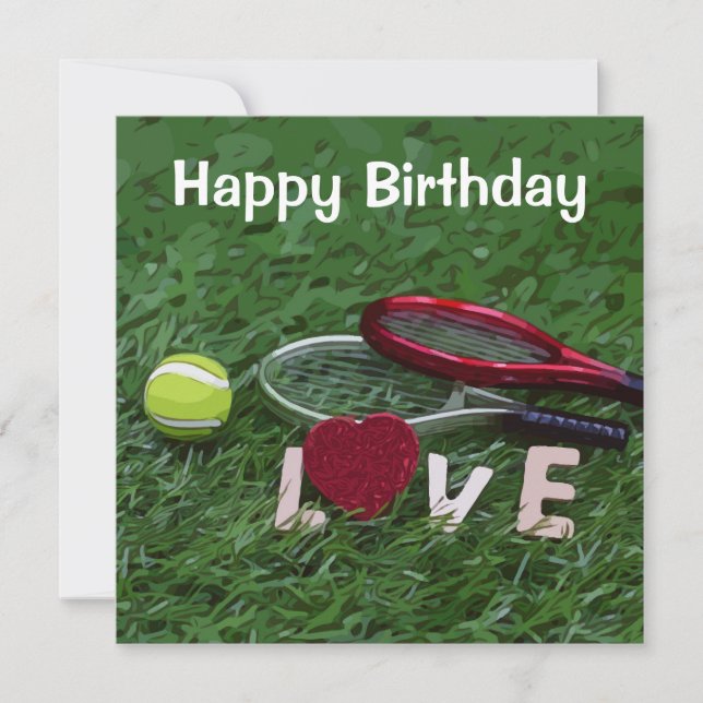 Tarjeta Cumpleaños del tenis con pelota y raqueta en verde (Anverso)