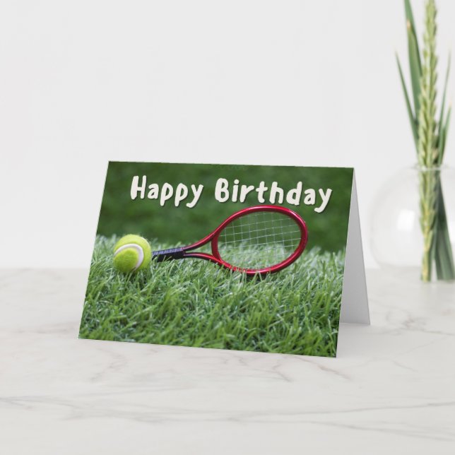 Tarjeta Cumpleaños del Tenis en la hierba verde (Anverso)
