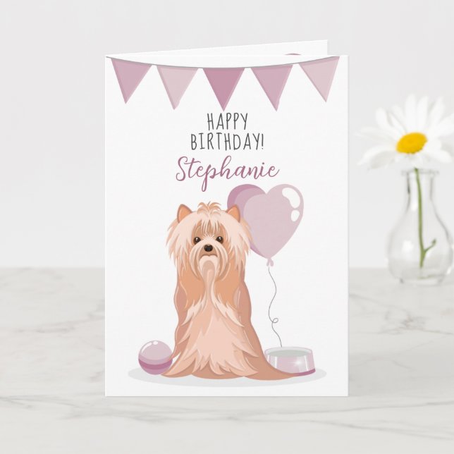 Tarjeta Cumpleaños del Terrier de Cute Yorkshire (Planta pequeña)