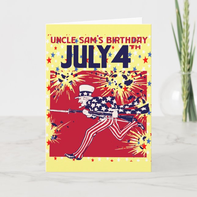Tarjeta Cumpleaños del Tío Sam con Estrellas 4 de Julio (Anverso)