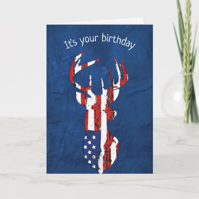 Tarjeta Cumpleaños del venado de la bandera estadounidense (Anverso)