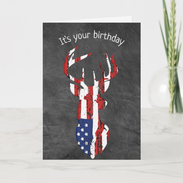 Tarjeta Cumpleaños del venado de la bandera estadounidense (Anverso)