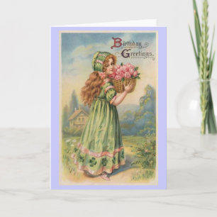 Tarjeta Cumpleaños del vintage de los rosas del chica del