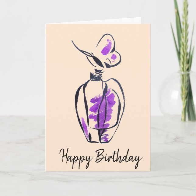 Tarjeta Cumpleaños del watercolour de la moda de la (Anverso)