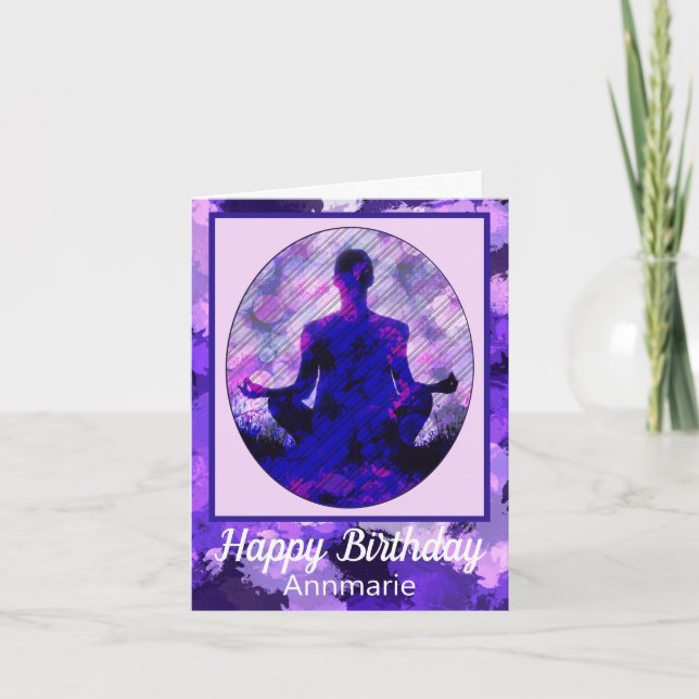 Tarjeta Cumpleaños del Yoga Espiritual Morado (Anverso)