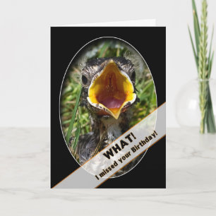 TARJETA CUMPLEAÑOS DERRAMADOS - PÁJARO DE BEBÉ SORPRENDIDO