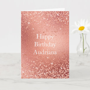 Tarjeta Cumpleaños destellante con brillo dorado rosa