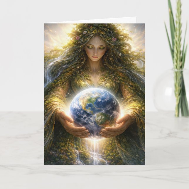 Tarjeta Cumpleaños Día de la Tierra Gaia Diosa con el Plan (Anverso)
