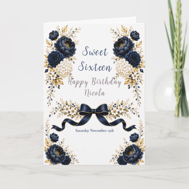 Tarjeta Cumpleaños dieciséis navy (Anverso)