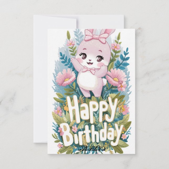 Tarjeta Cumpleaños Digital Boho Niños Conejo (Anverso)