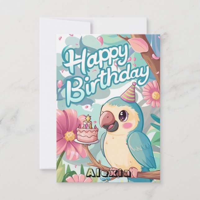 Tarjeta Cumpleaños digital de Boho Parrot colorido (Anverso)