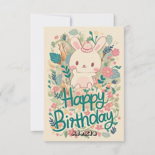 Tarjeta Cumpleaños Digital de Bunny Editable Forest (Anverso)