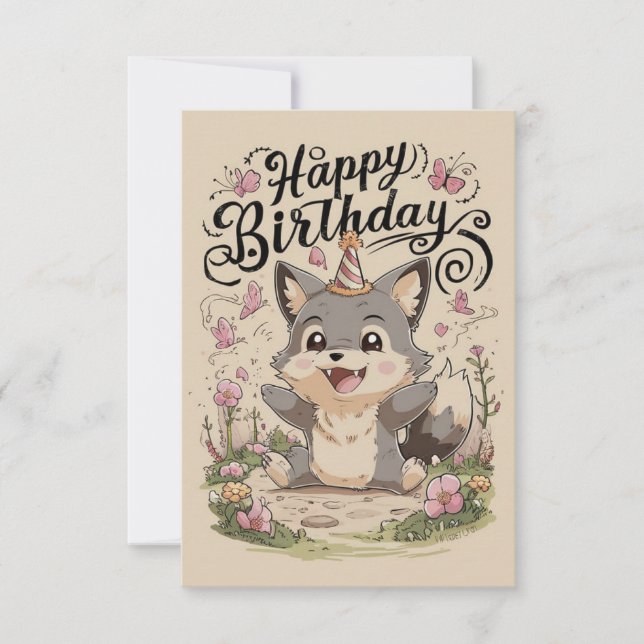Tarjeta Cumpleaños digital de Lobo de Bonito encantado (Anverso)