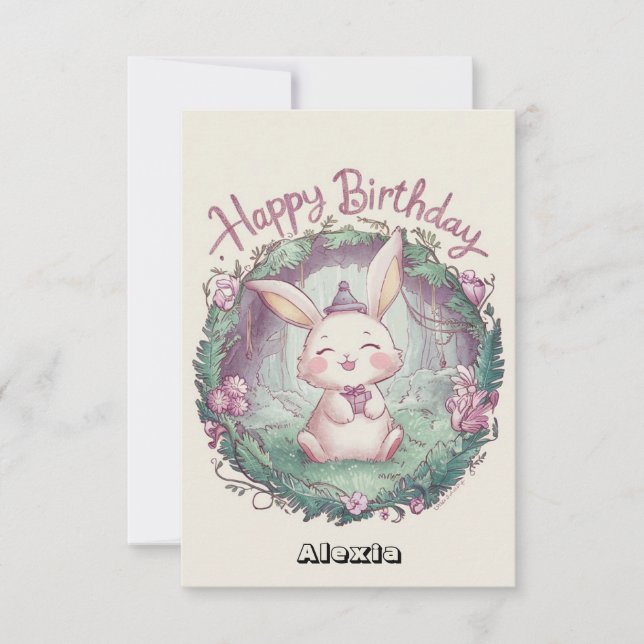 Tarjeta Cumpleaños Digital Dreamy Woods Bunny (Anverso)