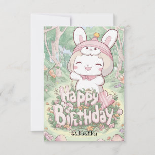Tarjeta Cumpleaños Digital Editable Fluffy Bunny
