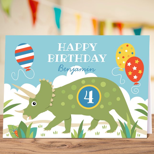 Tarjeta Cumpleaños Dinosaur Triceratops Nombre personaliza (Subido por el creador)
